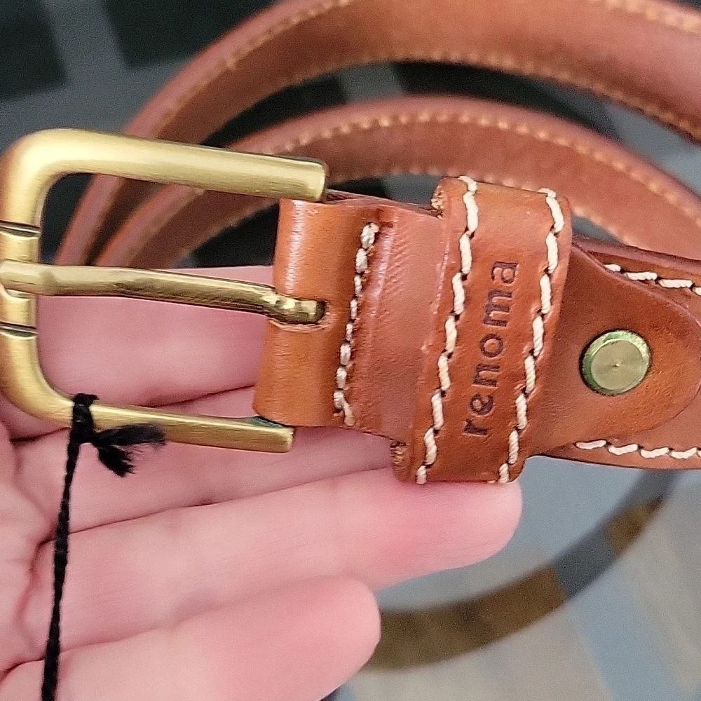 Brown Leather Renoma Paris Made Italy Genuine Belt Unisex Logo New Handmade L,XL